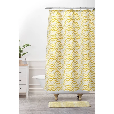 Watercolor Rainbows Gold Shower Curtain - Deny Designs 2 Watercolor Rainbows Gold Shower Curtain - Deny Designs - Image 2