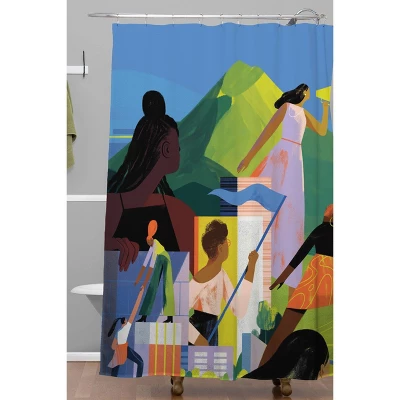 Sara Wong Women Empowering Women Shower Curtain Blue - Deny Designs 1 Sara Wong Women Empowering Women Shower Curtain Blue - Deny Designs