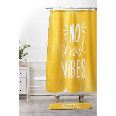 Allyson Johnson No Bad Vibes Memory Foam Bath Mat Typography Yellow - Deny Designs 2 Allyson Johnson No Bad Vibes Memory Foam Bath Mat Typography Yellow - Deny Designs - Image 2