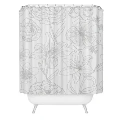 Emanuela Carratoni Line Art Floral Theme Shower Curtain Green - Deny Designs