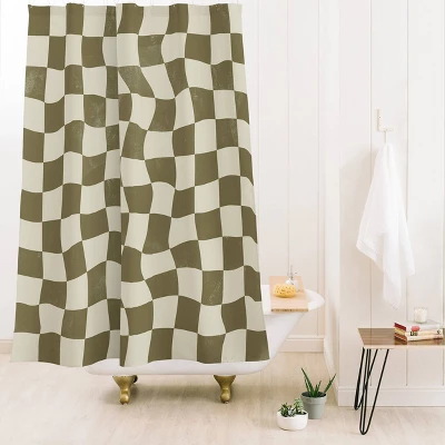 Warped Checkerboard Shower Curtain Olive - Deny Designs 1 Warped Checkerboard Shower Curtain Olive - Deny Designs