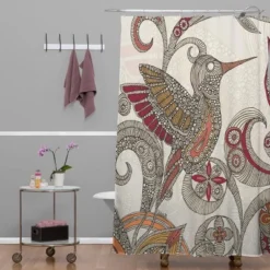 Flying Bird Shower Curtain Beige/Red - Deny Designs