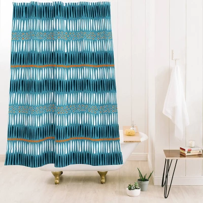 Caroline Okun Baby Teeth Mudcloth Shower Curtain Blue - Deny Designs 1 Caroline Okun Baby Teeth Mudcloth Shower Curtain Blue - Deny Designs