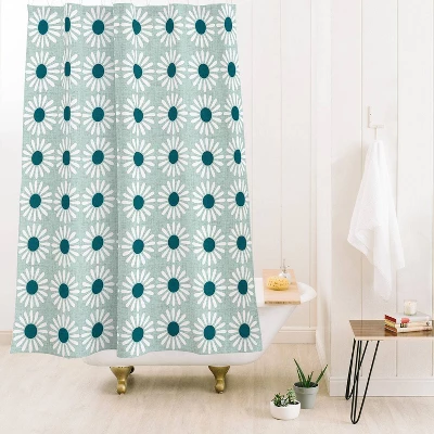 Schatzi Brown Retro Jumbo Daisy Mint Shower Curtain White - Deny Designs 2 Schatzi Brown Retro Jumbo Daisy Mint Shower Curtain White - Deny Designs - Image 2