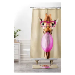 Coco De Paris Clever Giraffe With Bubblegum Bath Rugs And Mats Buff Beige 24" X 36" - Deny Designs