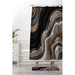 Elegant Marble Memory Foam Bath Mat Black/Gold - Deny Designs