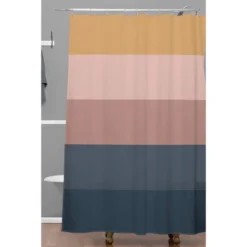 Colour Poems Minimal Retro Striped Shower Curtain Blue/Pink - Deny Designs