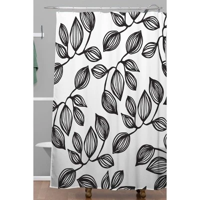 Julia Da Rocha Leaves Shower Curtain Black/White - Deny Designs 1 Julia Da Rocha Leaves Shower Curtain Black/White - Deny Designs