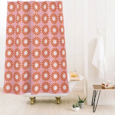 Schatzi Brown Retro Jumbo Daisy Pink Shower Curtain Green - Deny Designs 2 Schatzi Brown Retro Jumbo Daisy Pink Shower Curtain Green - Deny Designs - Image 2