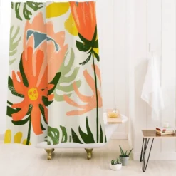 Orange Flowers Rain Summer Floral Shower Curtain - Deny Designs