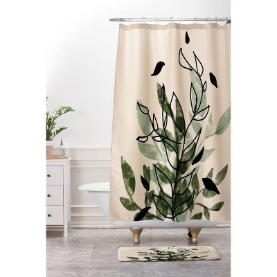 Aleeya Jones Leaves Memory Foam Bath Mat Green/Black - Deny Designs 1 Aleeya Jones Leaves Memory Foam Bath Mat Green/Black - Deny Designs